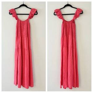 Puro Lino NWT Linen Sofia Smocked Dress Midi Maxi Ruffled Straps Square Neck